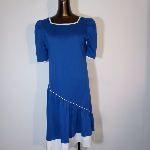 drop-waist ruffle hem dress vintage early 1980s polyester-cotton blend jersey - Picture 13 of 14